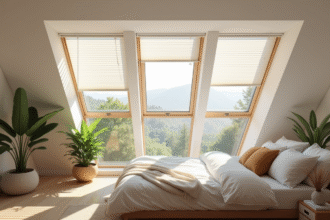 Chambre de grenier lumineuse avec Velux S06 et plantes