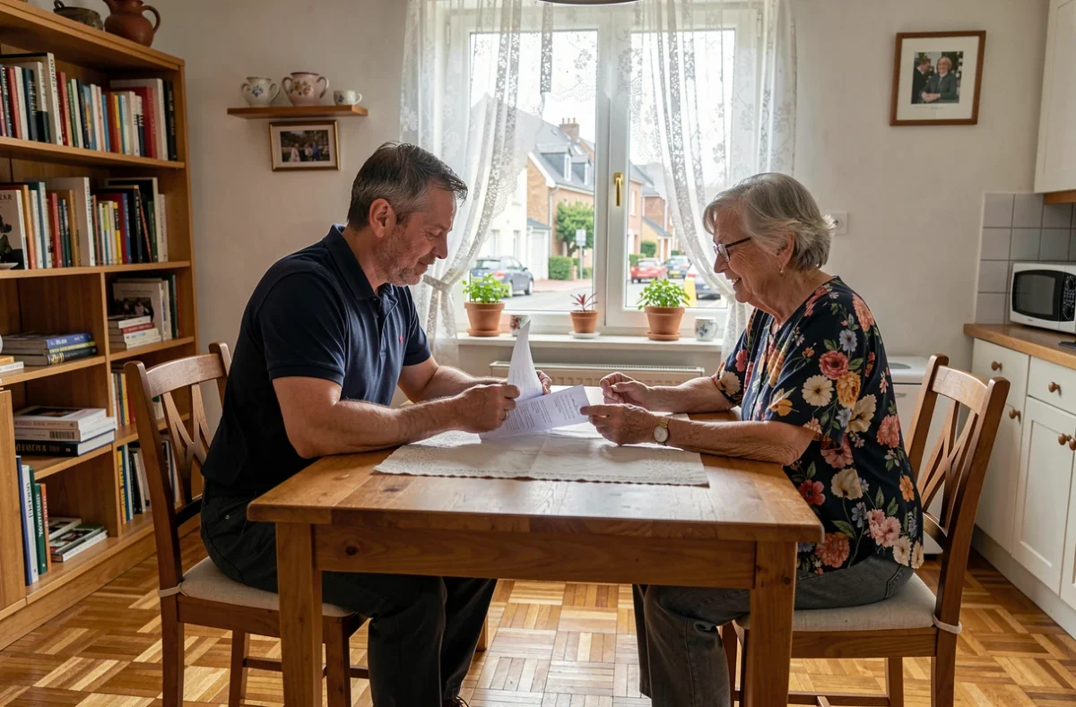 Particulier et aide à domicile examinant un contrat de services à Vannes