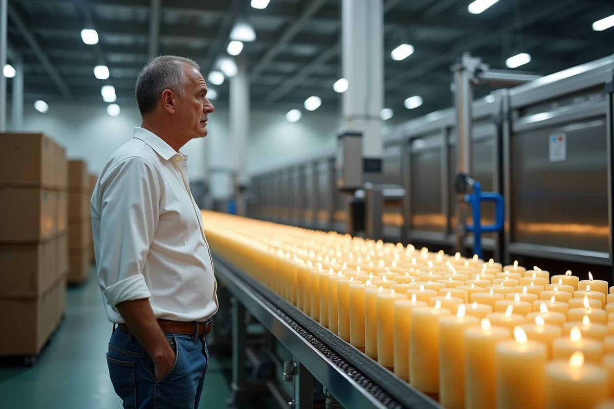 Homme contrôlant la fabrication de bougies dans une usine moderne