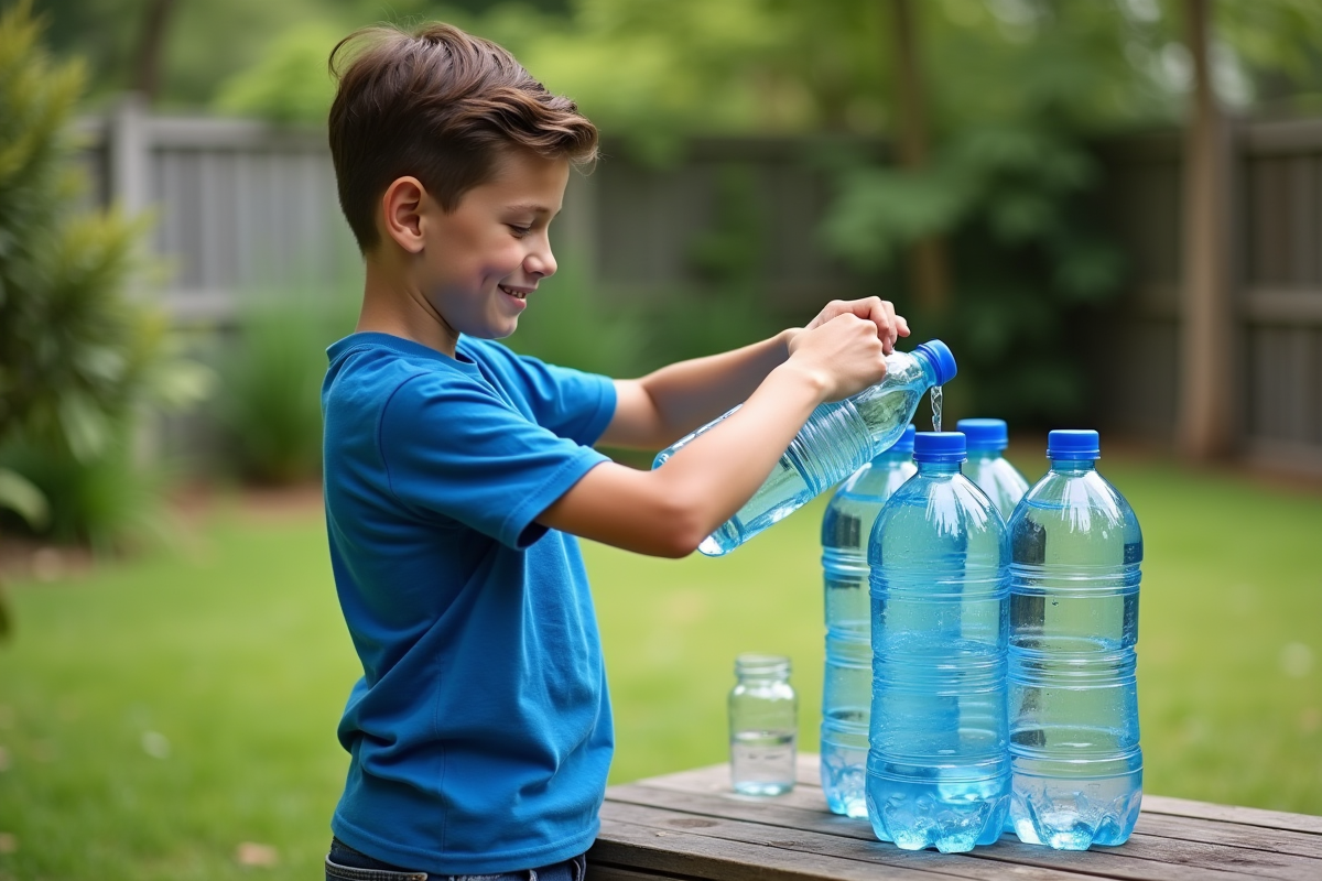 Garçon remplissant une bouteille d
