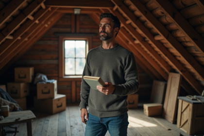 Homme d'âge moyen dans un atelier en bois ancien