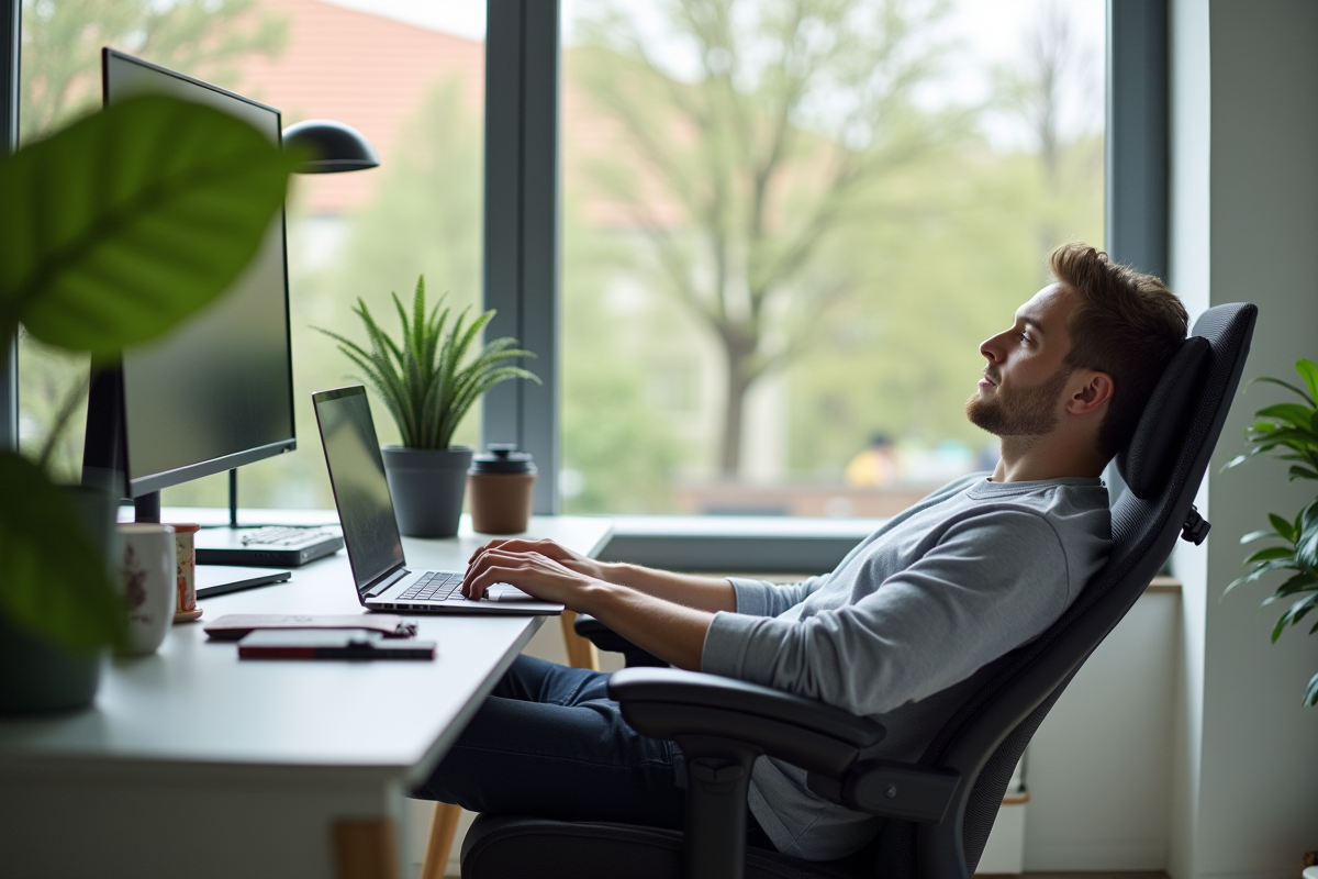 Jeune homme travaillant sur un ordinateur dans un bureau lumineux