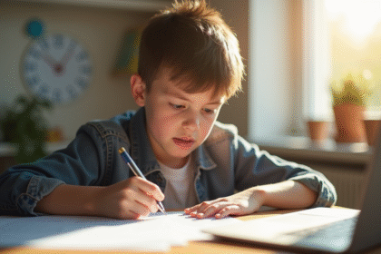 Jeune personne concentrée remplissant un formulaire de logement