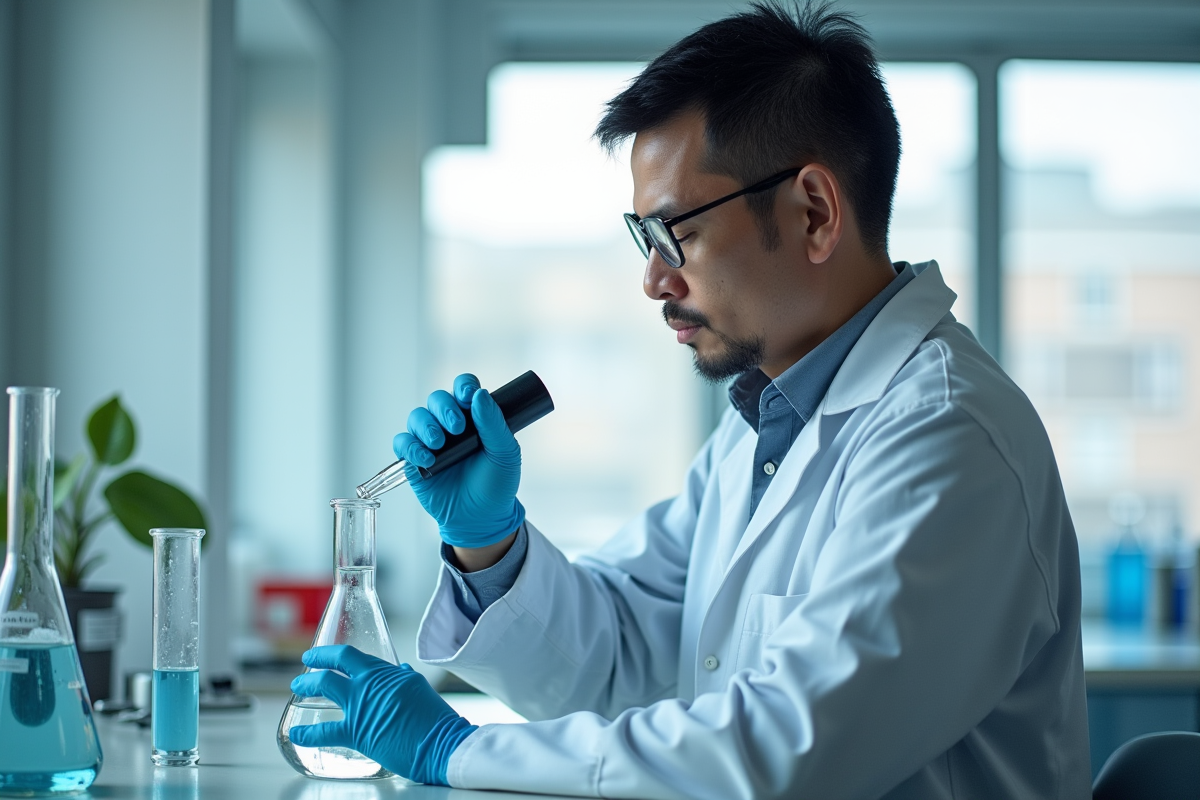 Scientifique en laboratoire analysant un échantillon d