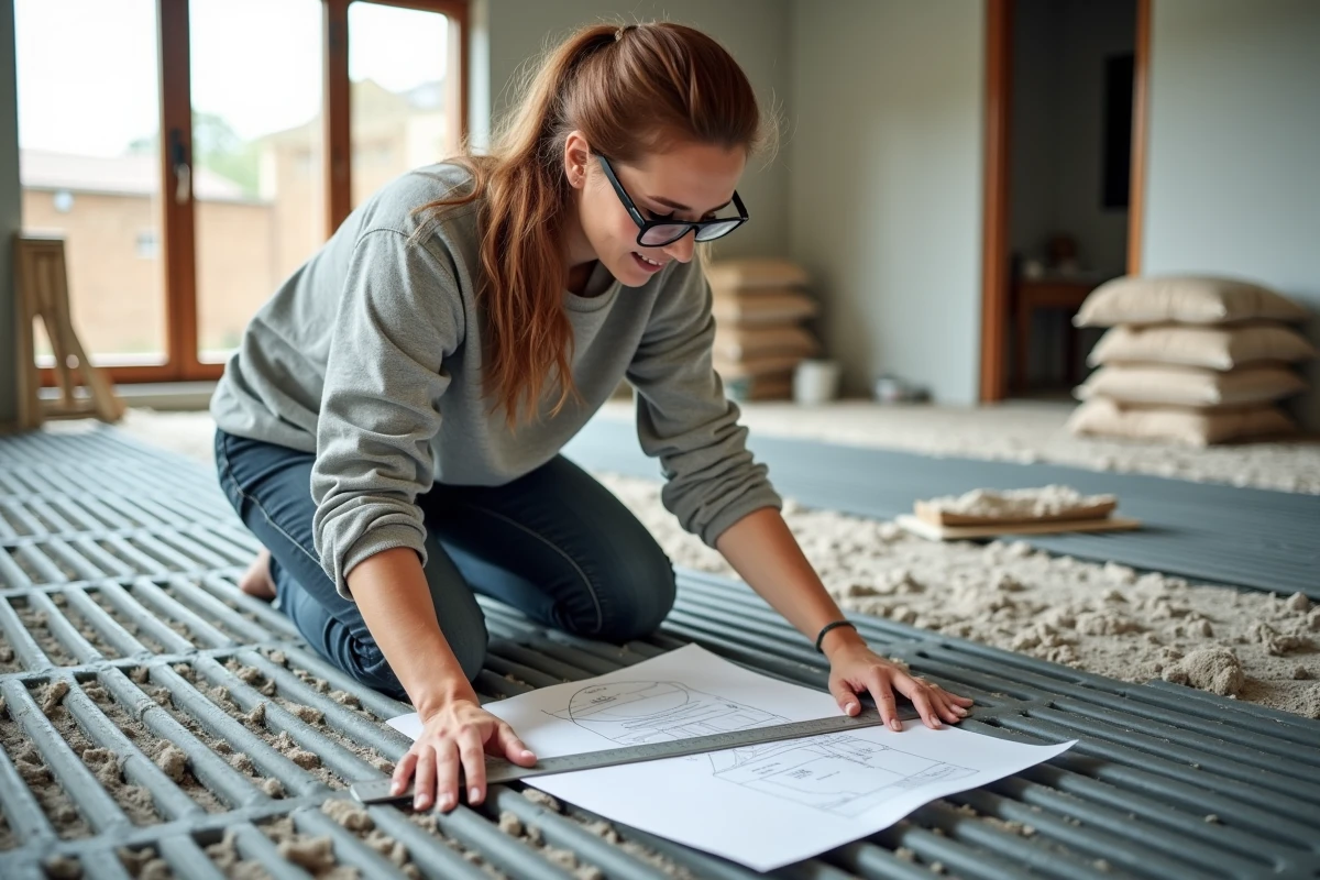 Autoconstricteur vérifiant le réseau de tuyaux d'un plancher chauffant avant coulage de la chape dans une maison en rénovation